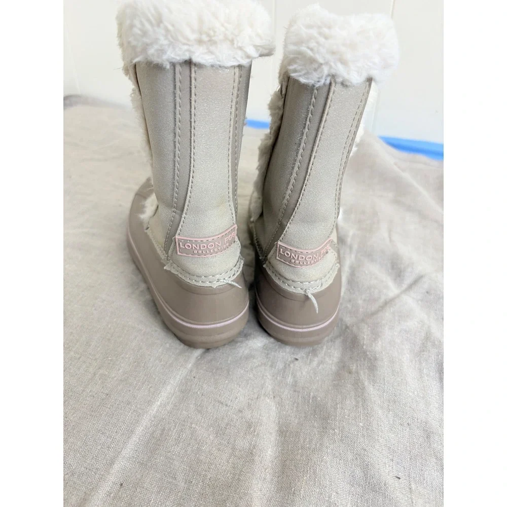 London Fog Hackney Kids Shimmer Faux Fur Snow Boots Tan Pink Size 2 FNF1950